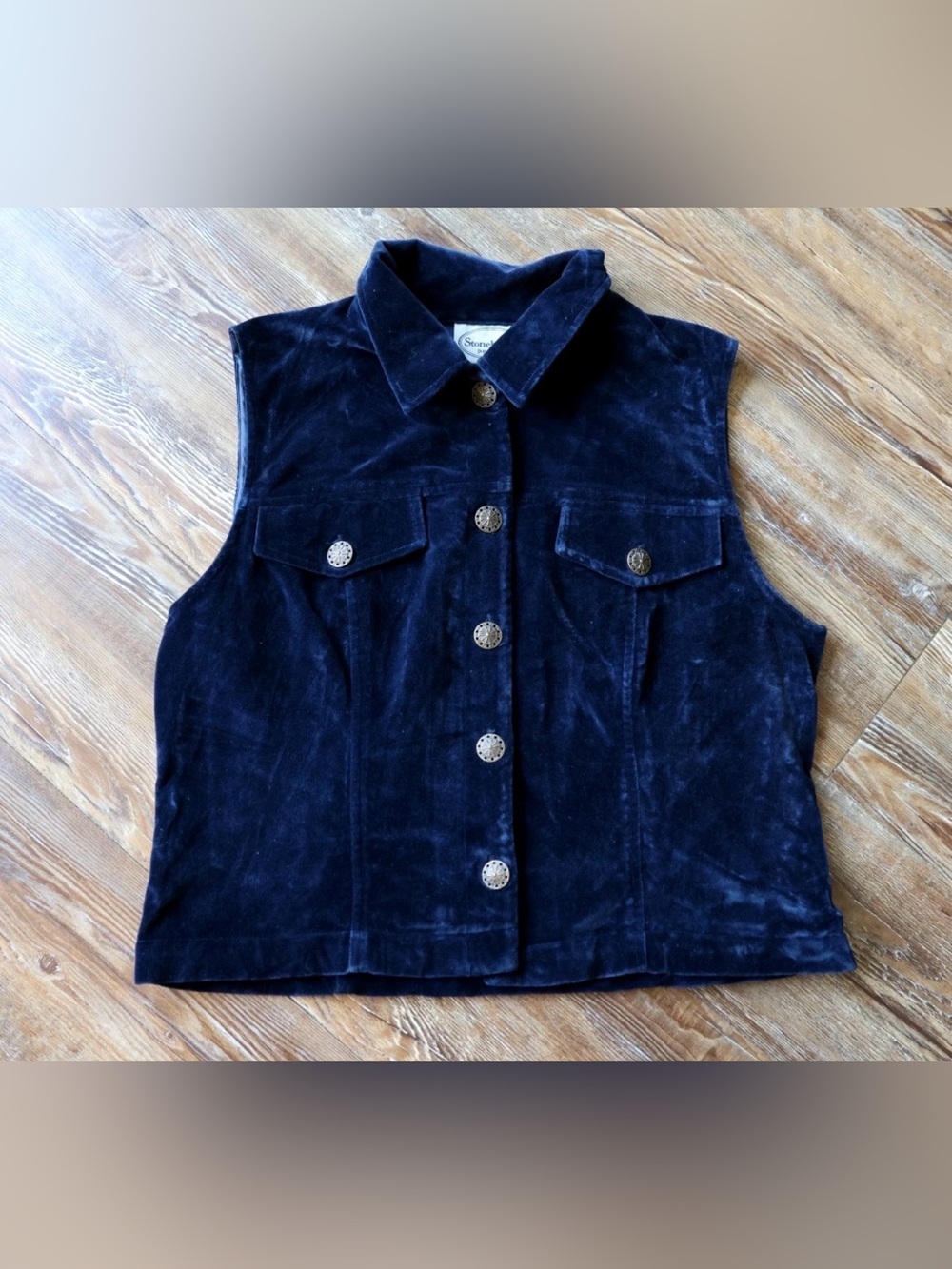 VTG 90s Stonebridge Petites Whimsigoth Velvet Vest Sunburst Button Womens P